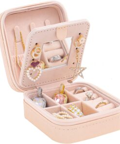 KElofoN Travel jewelry case Travel jewelry box Travel Jewelry Organizer Small box Gift for Girls Women with Mirror(Pink)
