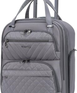 KROSER Carry On Underseat Multi-functional, 16-inch Underseater Lightweight Overnight Suitcase for Men Women, Grey