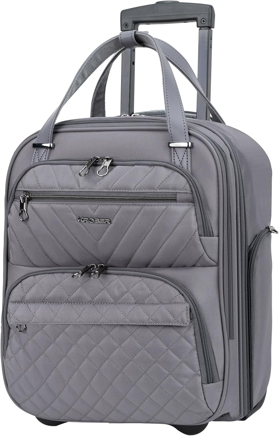 KROSER Carry On Underseat Multi-functional, 16-inch Underseater Lightweight Overnight Suitcase for Men Women, Grey