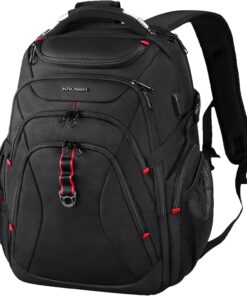 KROSER Travel Laptop Backpack 17.3 Inch XL Computer Backpack with Hard Shell Saferoom RFID Pockets Water-Repellent Business College Daypack Stylish Bag for Men/Women-Black