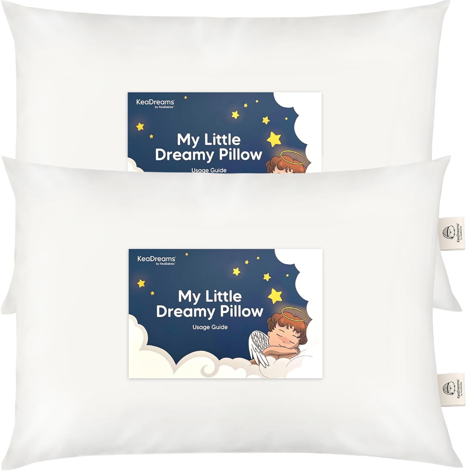 KeaBabies 2-Pack Toddler Pillows 2 Year Old to 5-14x20 Soft Organic Cotton Kids Pillow for Sleeping, Travel, School, Daycare, Nap, Toddler Bed, Machine Washable, Without Pillowcase (Soft White)