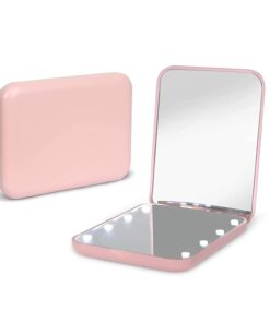 Kintion Pocket Mirror, 1X/3X Magnification LED Compact Travel Makeup Mirror with Light for Purse, 2-Sided, Portable, Folding, Handheld, Small Lighted Mirror for Gift, Pink