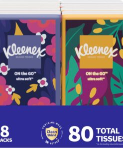 Kleenex On-The-Go Facial Tissues, 8 On-The-Go Packs, 10 Tissues per Box, 3-Ply (80 Total), Packaging May Vary