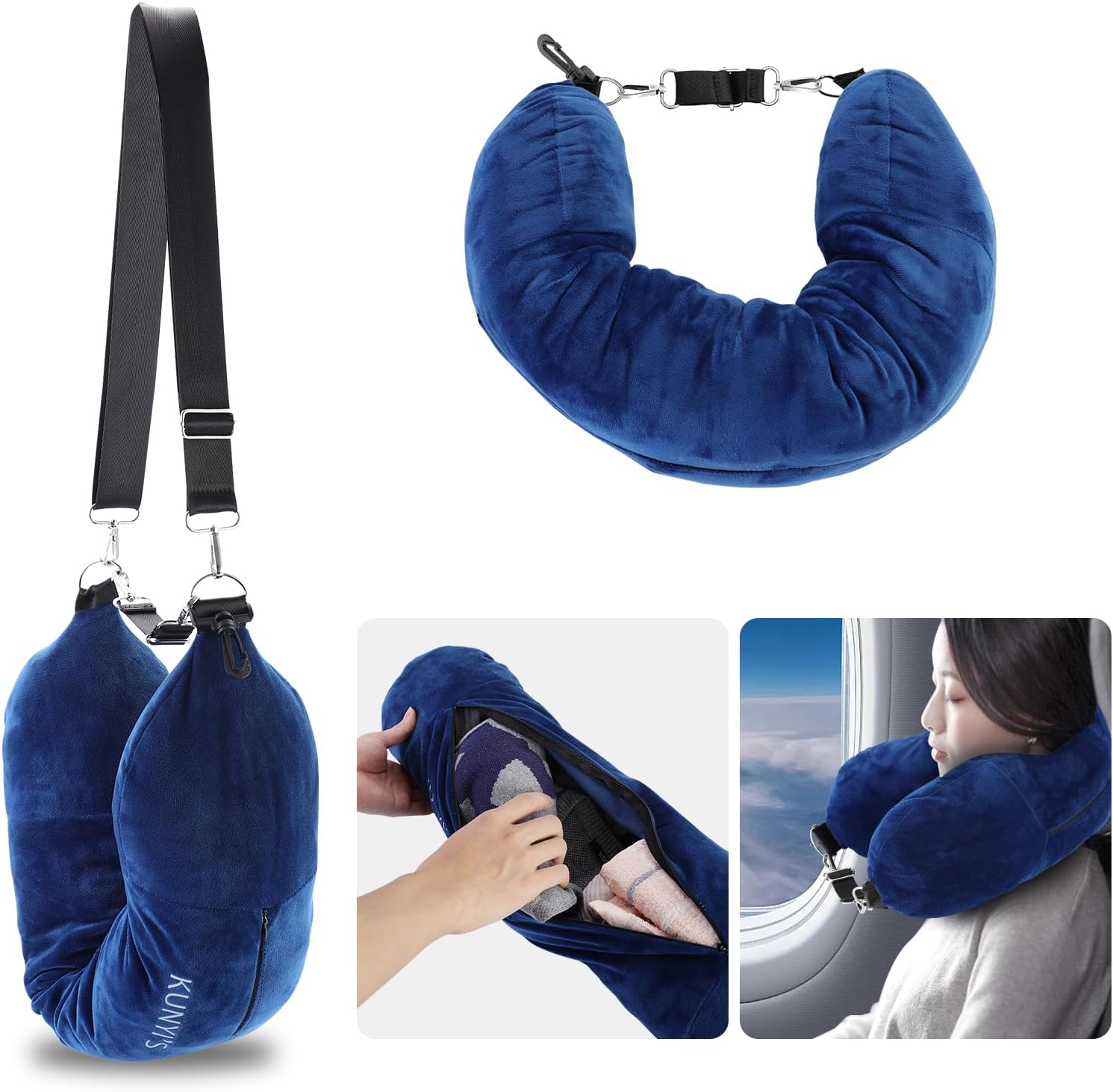 Kunyi's Travel Pillow You Stuff with Clothes As Carry-On Luggage Fits 5 Days of Travel Essentials Transformable Multifunctional Luggage Neck Pillowcase Soft Plush Stuff-able