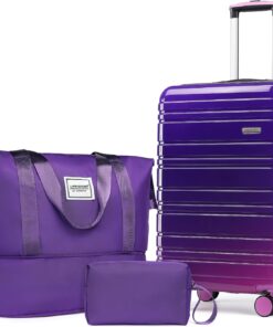 LARVENDER Luggage Sets 3 Piece, 20 Inch Carry on Luggage 22x14x9 Airline Approved Hardside PC+ABS Suitcase Set with Spinner Wheels TSA Lock, Lightweight Luggage Set for Women, Midnight Berry
