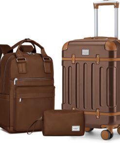 LARVENDER Luggage Sets 3 Piece Expandable Carry on Luggage 22x14x9 Airline Approved Hardshell Suitcase with Wheels TSA Lock, Lightweight Suitcase Set for Women with Travel Backpack, Maple