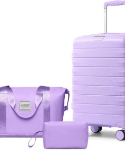 LARVENDER Luggage Sets 3 Piece with Duffel Bag Hardside PP Carry On Suitcase with 360° Spinner Wheels TSA Lock Luggage Sets for Women, Lavender