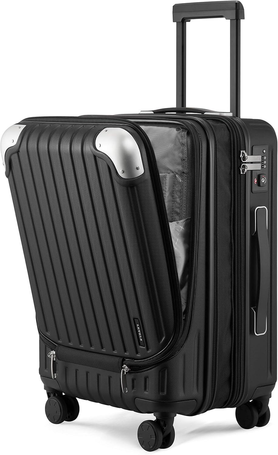 LEVEL8 Grace Hard Shell Carry on Luggage with Front Compartment, 20 Inch Expandable Suitcases with Wheels, Lightweight Carry-on Suitcase for Airplane, Tsa Lock, Black