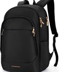 LIGHT FLIGHT Travel Backpack for Women, 15.6 Inch Laptop Backpack with USB Charging Hole, Water Resistant College Bookbag, Large Capacity Black Computer Backpacks for Work, Black