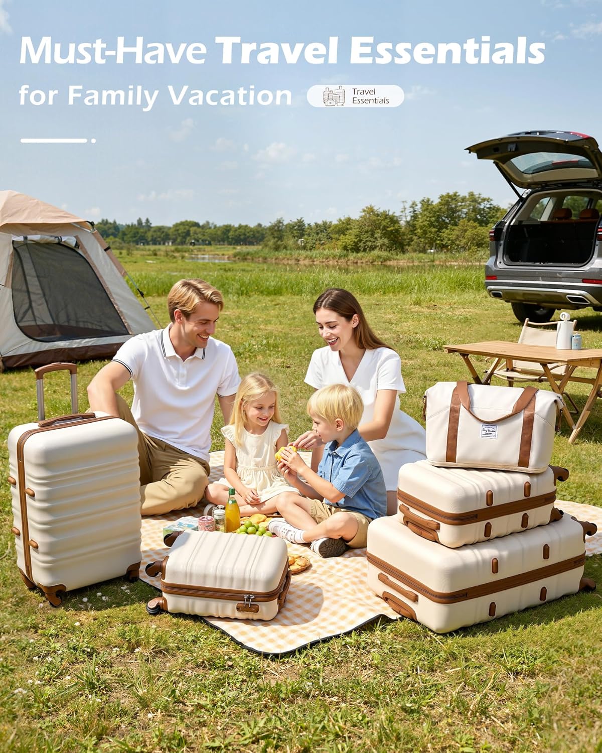 LONG VACATION 6 Piece Luggage Set Carry on Suitcase with ABSPC hardshell Spinner Wheels YKK Zipper TSA Lock BEIGE BROWN 6 piece set.jpg