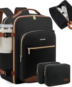 LOVEVOOK 40L Large Travel Backpack for Women Men, 17 Inch Carry on Backpack for Traveling on Airplane, Personal Item Bag Airline Approved, Business Causal Weekender Backpack, Black-Brown