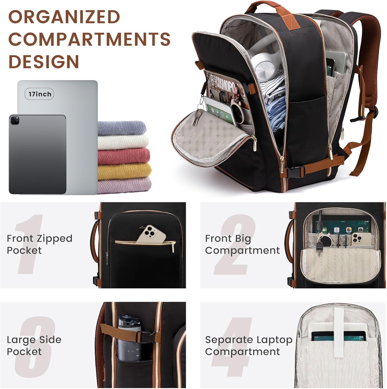 LOVEVOOK 40L Large Travel Backpack for Women Men 17 Inch Carry on Backpack for Traveling on Airplane Personal Item Bag Airline Approved Business Causal Weekender Backpack Black Brown.jpg