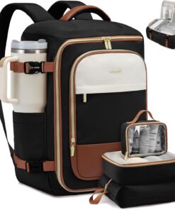 LOVEVOOK 40L Travel Backpack Carry on Flight Approved,Personal Item Bag with 3 Packing Cubes, Travel Backpack Bag for Women Fits 17" Laptop, Water-resistant Carry On Backpack for Airplanes