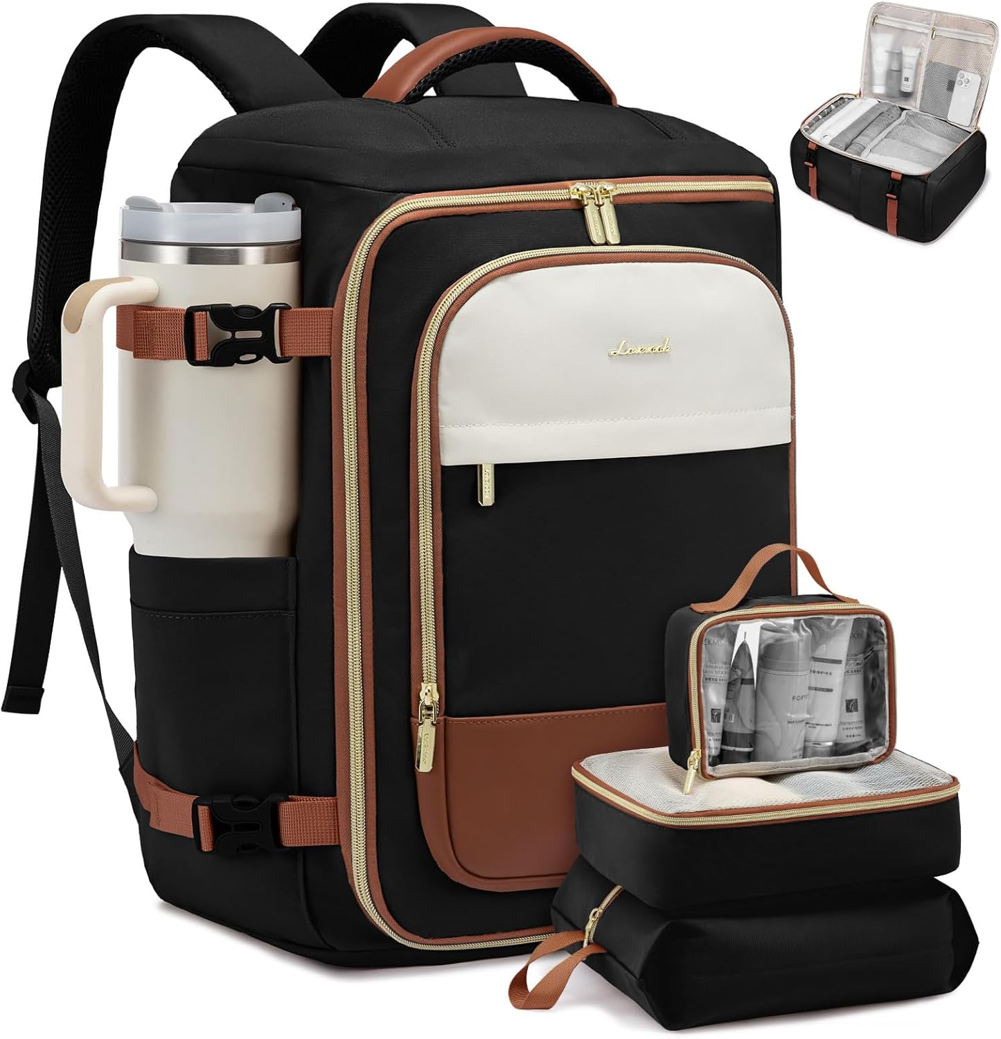 LOVEVOOK 40L Travel Backpack Carry on Flight Approved,Personal Item Bag with 3 Packing Cubes, Travel Backpack Bag for Women Fits 17" Laptop, Water-resistant Carry On Backpack for Airplanes