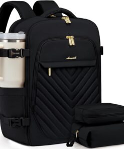 LOVEVOOK 40L Travel Backpack for Women & Men, Carry on Backpack for Airplanes, TSA Personal Item Travel Bag fits 17" Laptop, Waterproof Travel Essentials Flight Approved with 2 Packing Cubes, Black