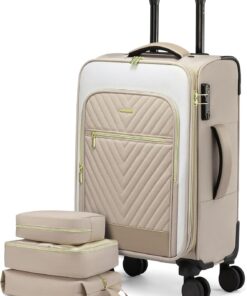 LOVEVOOK Carry On Luggage 22x14x9 Airline Approved,20 Inch Carry-on Suitcase for Women,Softside Suitcases with Wheels,Rolling Checked Luggage with TSA Lock,Lightweight Travel