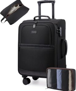 LOVEVOOK Carry On Luggage 22x14x9 Airline Approved,20 Inch Suitcases with Spinner Wheels,Softside Carry-on Suitcase with TSA Lock for Men Women Business Trip Weekender Travel,Black