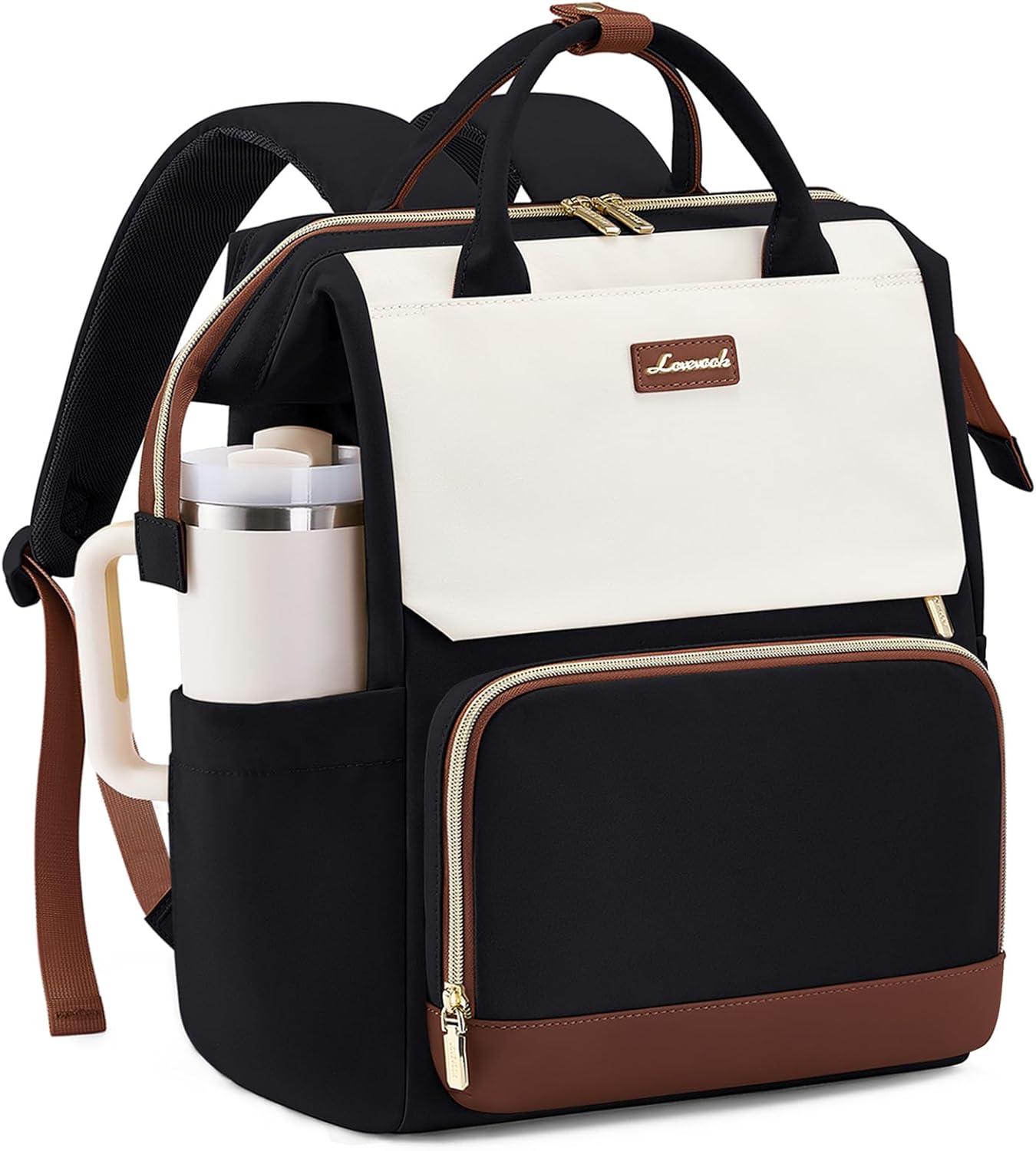 LOVEVOOK Laptop Backpack for Women with Giant Tumbler Holder Pocket, 15.6 inch Travel Work Backpack Purse for Nurse Teacher, Waterproof School Bag College Bookbag Cute Casual Daypack for Girls