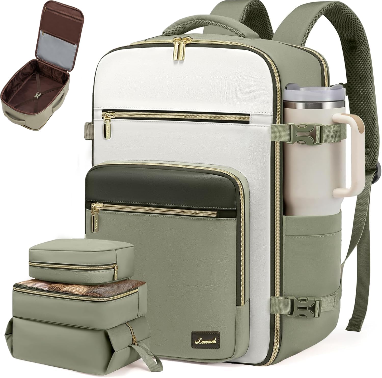 LOVEVOOK Travel Backpack For Women,40L Carry On Backpack Flight Approved,TSA Personal Item Travel Bag Fits 17 Inch Laptop,Business Weekender Overnight Daypack with Back Pad and Chest Buckle,Cubes