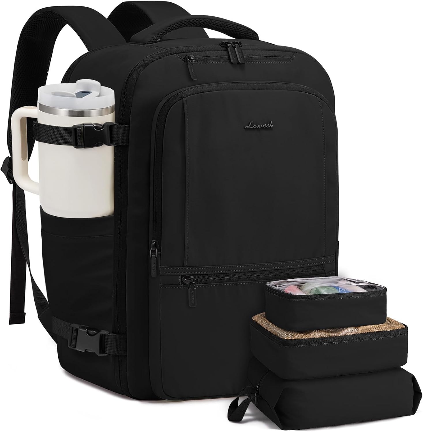 LOVEVOOK Travel Backpack for Women & Men, 40L Large Carry On Backpack Airline Approved, TSA Personal Item Weekender Bag, Water Resistant Laptop Backpack with 3 Packing Cubes for Travel Essentials