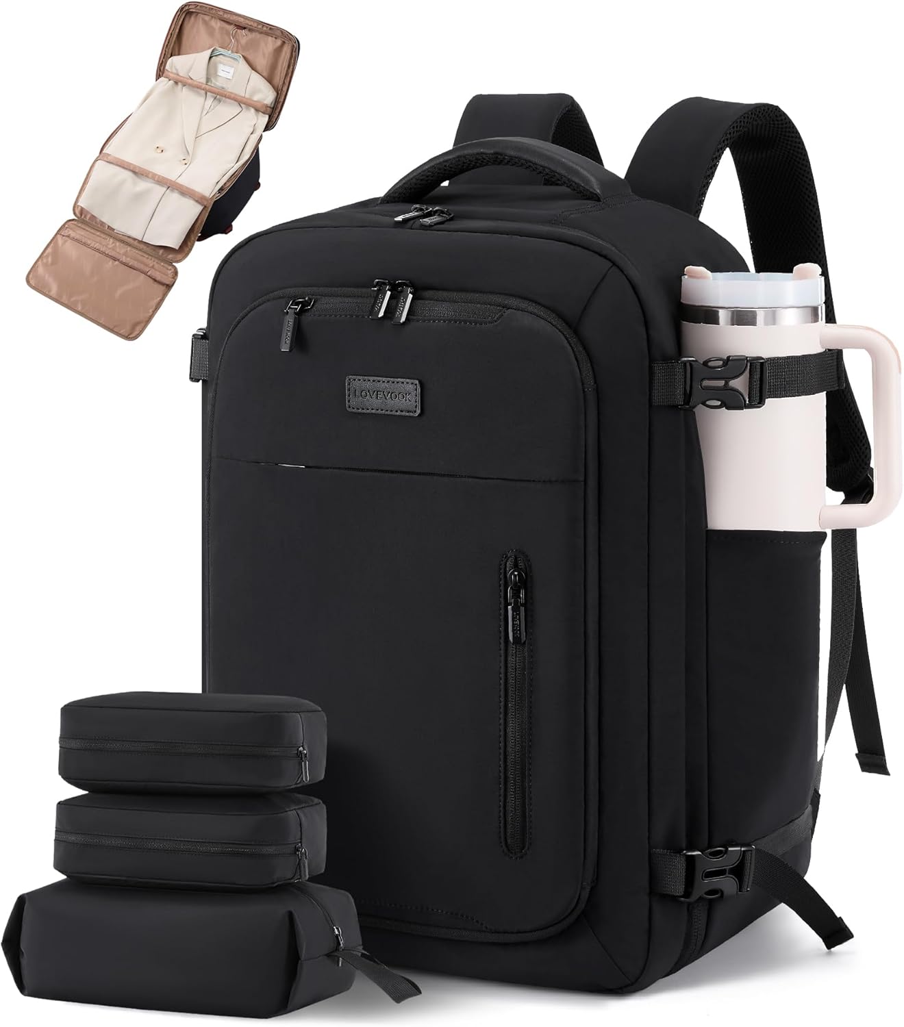 LOVEVOOK Travel Backpack for Women Men with Garment Bag, 40L Carry on Backpack as TSA Personal Item Flight Approved, Luggage Daypack Fits 17.3" Laptop, Overnight Business Weekender Travel Essential