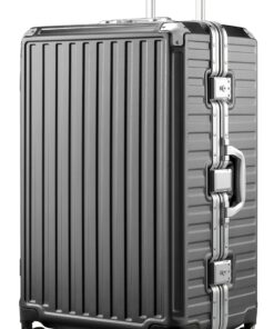 LUGGEX Checked Suitcase with Spinner Wheels, 8010S Aluminum Frame Zipperless Polycarbonate Hard Shell Suitcase (ZX-Core, Charcoal Metallic, 28 Inch)