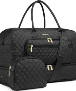 LUOCIP Large Women Travel Duffle Bag, Carry on Bag with Wet Toiletry Pocket for Overnight, Weekend, Yoga, Gym, Business Trips, Sport and Hospital, Black