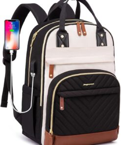 Laptop Backpack for Women Bag - 15.6 inch Work Travel Backpack with USB Charger College Bookbag Waterproof Business Computer Backpack Anti-theft Casual Backpacks for Nurse Teacher Beige Black Brown