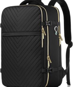 Large Carry On Travel Backpack - Flight Approved Waterproof Anti-Theft Luggage Daypack for Women Men Fit 17 Inch Laptop Business Weekender Overnight Backpack College Bag Personal Item Size Black