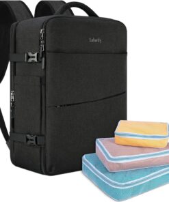 Lubardy Travel Backpack for Men Women 17 Inch Flight Approved Carry on Backpack Waterproof Large 40L Luggage Daypack Business College Weekender Overnight Laptop Backpack with 3 Packing Cubes, Black