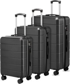 Luggage Sets 3 Piece, Expandable Hardside Suitcases with Wheels, Black