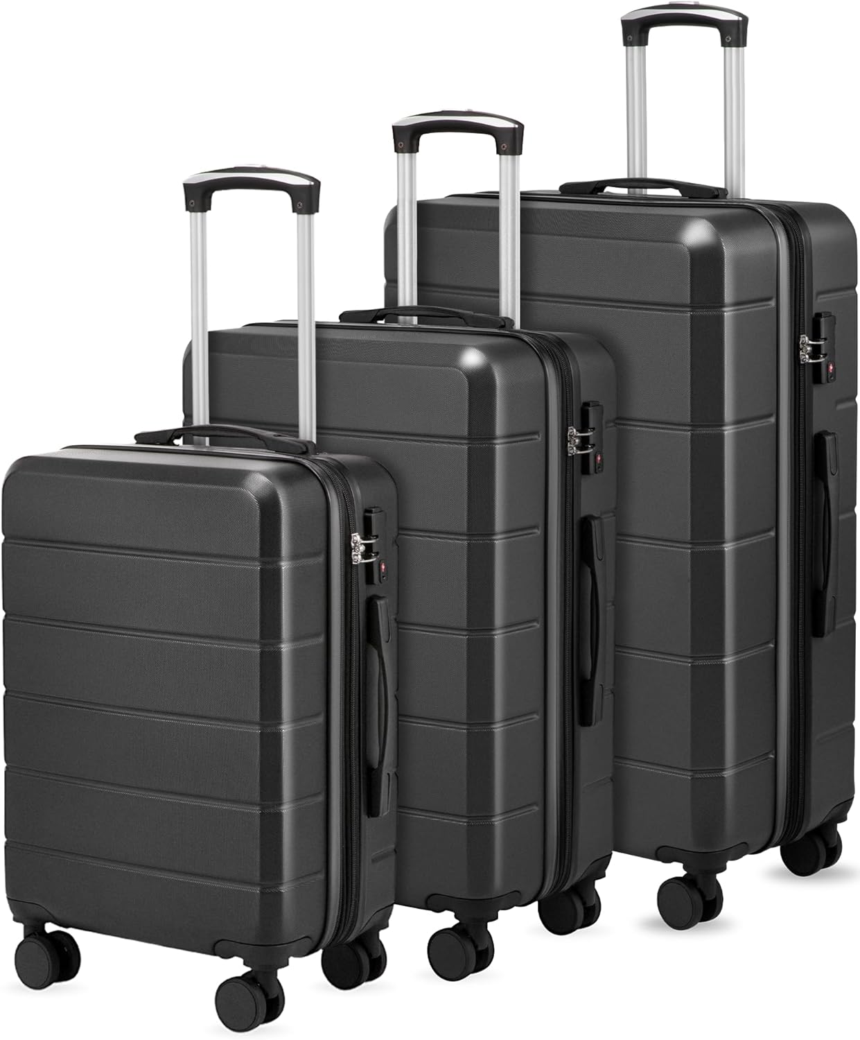 Luggage Sets 3 Piece, Expandable Hardside Suitcases with Wheels, Black