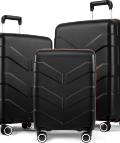 Luggage Sets 3 Piece with Spinner Wheel, Hardside Suitcase Set with TSA Lock, Expandable Lightweight Travel Luggage for Men and Women, Black