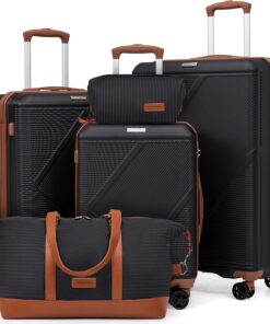 Luggage Sets 5 Piece, Suitcases With Wheels, Lightweight Travel Luggage Set With TSA Lock, ABS Hardshell Carry On Suitcase Set, Black