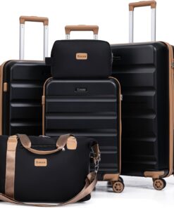 Luggage Sets 5 Piece,Hard Case Suitcase Set with Spinner Wheels,Hardshell Lightweight Travel Luggage with TSA Lock (Black,20/24/28 Inch)