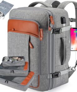 Lumesner Carry on Travel Backpacks, Extra Large 40L Flight Approved Bag for Men & Women,Expandable Suitcase Backpack With 4 Packing Cubes,Water Resistant Luggage Daypack Business Weekender Bag, Grey