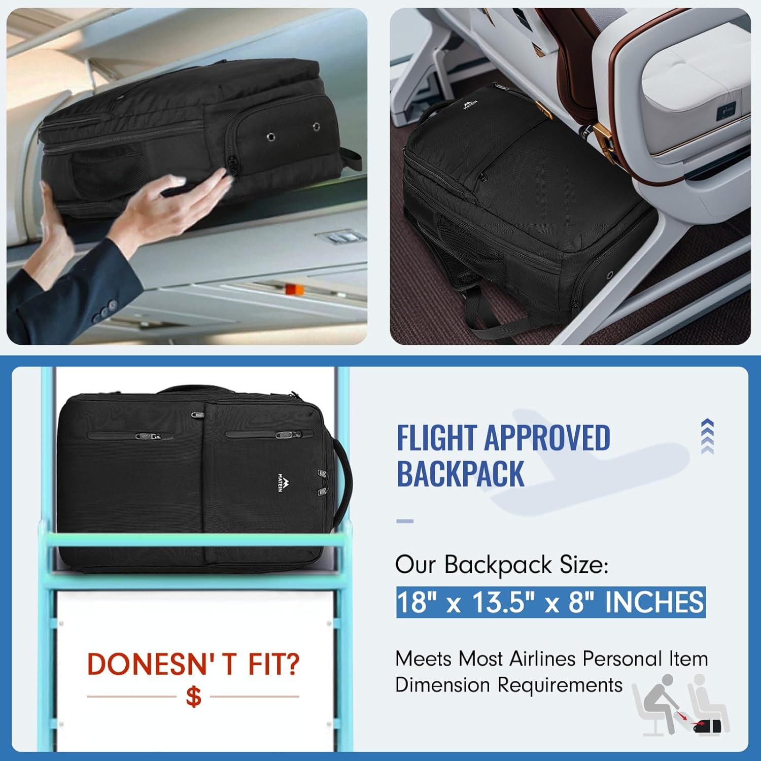 MATEIN Carry on Backpack Flight Approved Travel Backpack with USB Port TSA Personal Item Travel Bag fits 17 Laptop Large Water Resistant Luggage Overnight Weekender Bag for Men Women Black.jpg