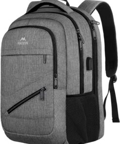 MATEIN Travel Laptop Backpack, 17 Inch Work TSA Approved Carry on Backpack, Large Computer Business Bag for Men Women with USB Port and Trolley Sleeve, College School Rucksack Book Bag, Grey