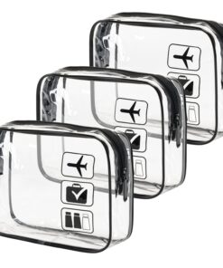 MODENGKONGJIAN TSA Approved Toiletry Bag, 3 Pcs Clear Toiletries Bags Quart Size Travel Makeup Cosmetic Bag for Women Men, Carry on Airport Airline Compliant Bag (Black)