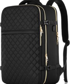 MOMUVO Large Travel Backpack Women, Flight Approved Carry On Backpack, Water Resistant Anti-Theft Casual Daypack School Bag Fit 17 Inch Laptop with USB Charging Port, Black