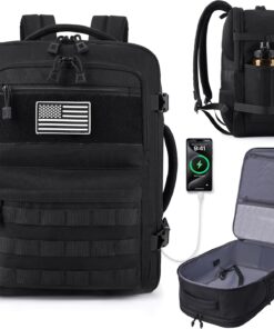 MOZETO TSA Approved Carry On Backpack, Extra Large Tactical Travel Backpack for Men, Airplane Approved Weekender Bag, Water Resistant Lightweight Laptop Daypack for Flight, Black