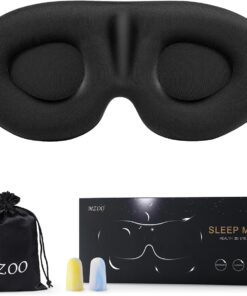 MZOO Luxury Sleep Eye Mask for Side Sleeper Men Women, Zero Eye Pressure 3D Sleeping Mask, Light Blocking Patented Design Night Blindfold, Soft Eye Shade Cover for Travel, Black