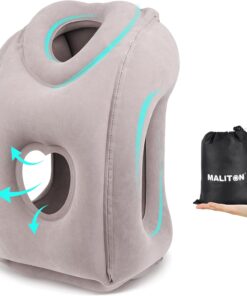 Maliton Inflatable Travel Pillow for Airplane Comfortable Sleeping to Relieve Neck and Shoulder Pain, Support Head Inflatable Pillow for Long Flights, Used for Airplanes, Cars, Trains, Office(Grey)