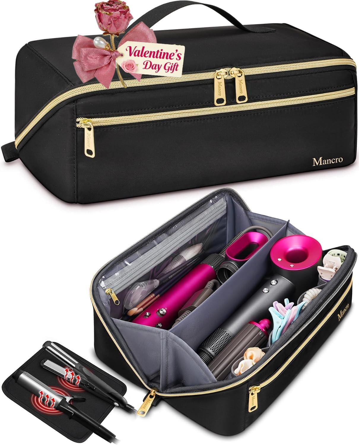 Mancro Hair Tools Travel Bag Compatible with Shark Flexstyle, Wide-open Hot Hair Tool Organizer with Separate Heat Resistant Mat, Hair Accessories Organizer for Straighteners, Curling Iron