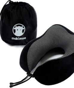 Memory Foam Travel Pillow, Neck Pillow with 360-Degree Head Support, Comfortable Ideal for Sleeping on Airplane, Car, Train, Bus and Home Use, Comes with Storage Bag (Black)