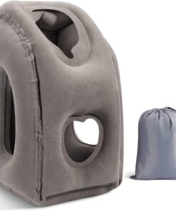 MoKo Inflatable Travel Pillow, Comfortable Neck Pillow with Storage Bag Support Shoulder and Neck to Avoid Pain for Airplane Train Office Car Travel Home, Gray