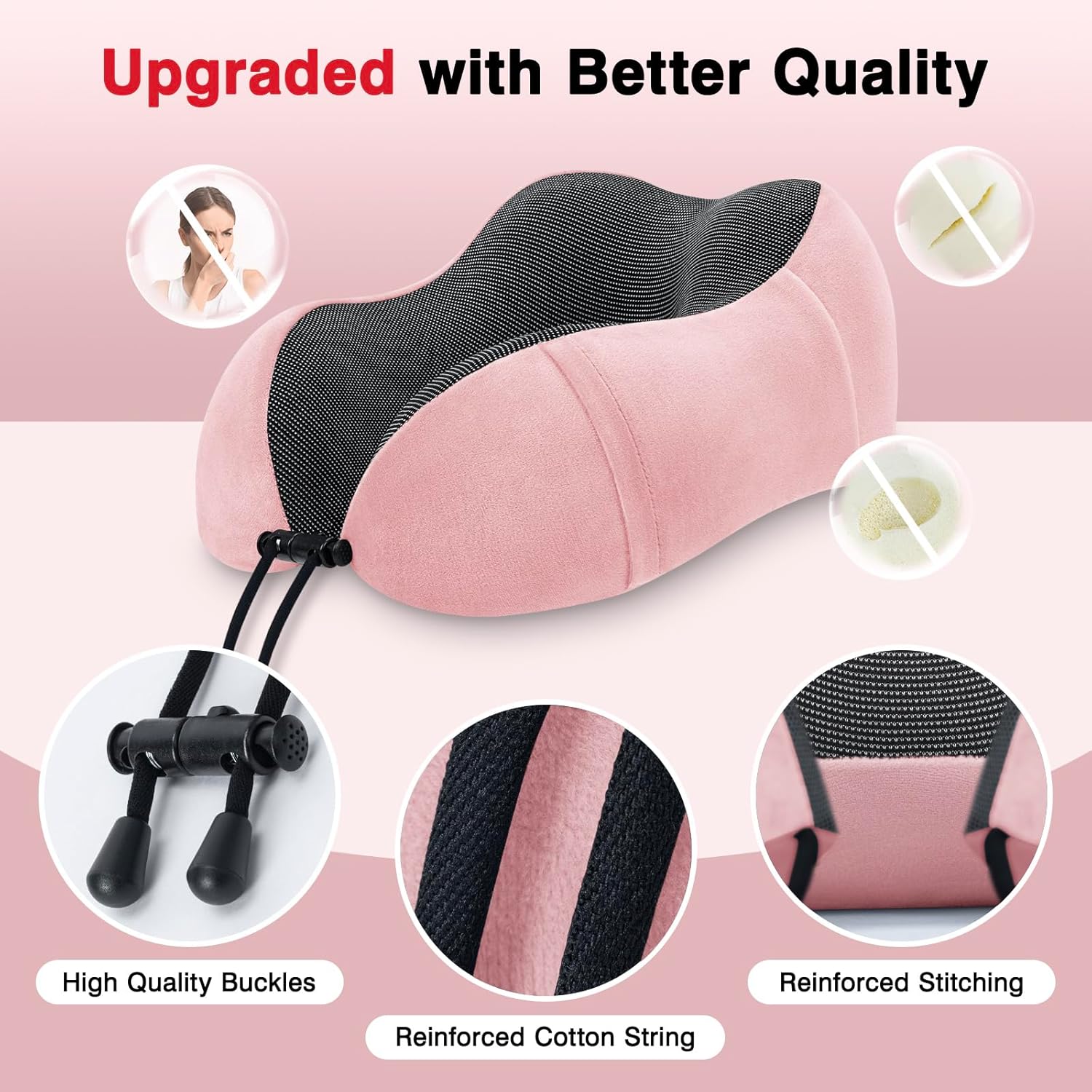 Neck Pillow Airplane 2 Pack Memory Foam Travel Pillow Soft Support Travel Neck Pillow for Travelling Sleeping Rest Car Train and Home Use GreyPink.jpg