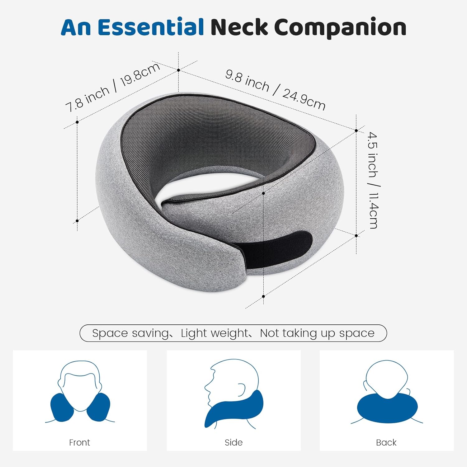 Neck Pillow Airplane100 Pure Memory FoamTravel Neck Pillow Travel Neck Support Ergonomic Portable Design Best for Sleeping Plane Car Train Office Flight Small Grey.jpg