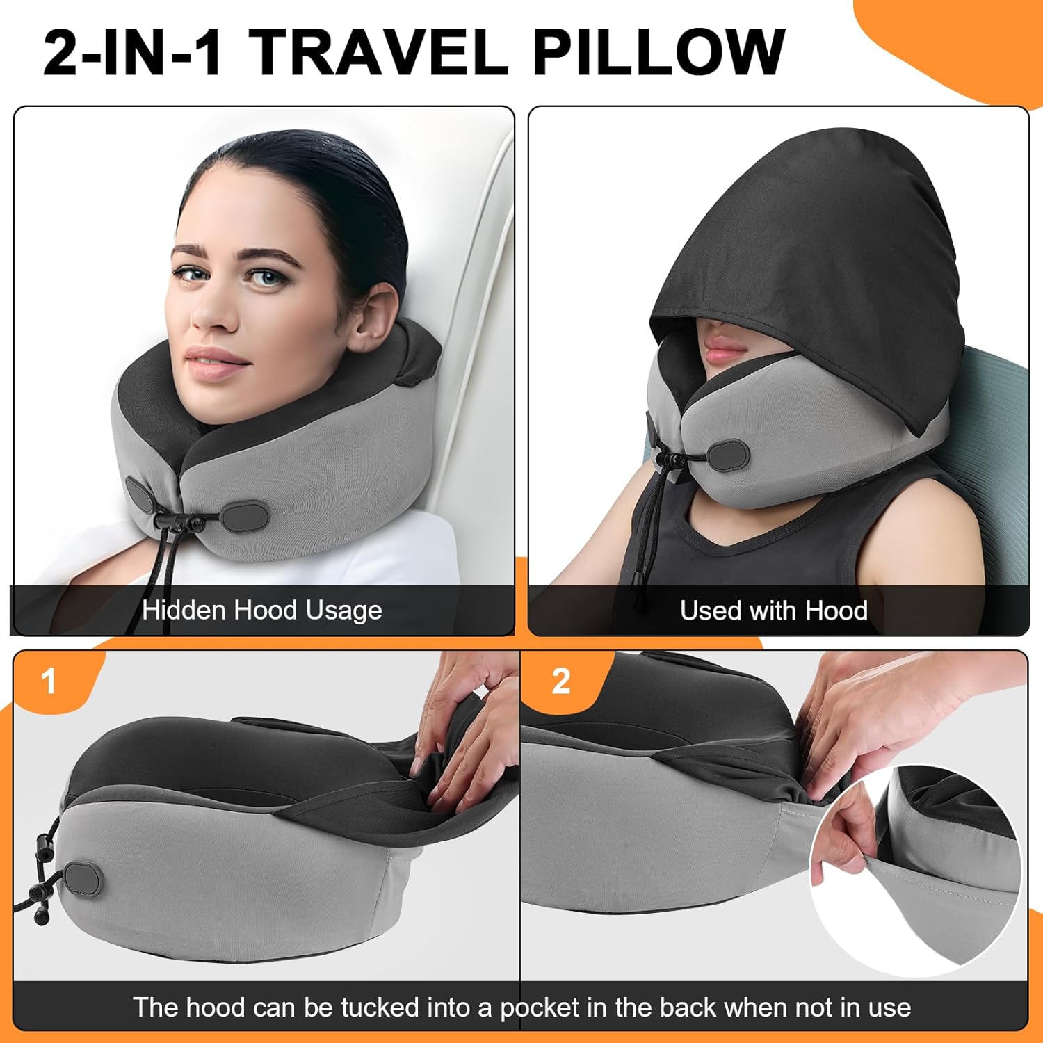 Neck Pillow for Travel Hooded Memory Foam Plane Pillow for Airplane Office Cars Sleeping Road Trip Long Flights Portable Plane Accessories Includes Eye Mask Earplugs Pink.jpg
