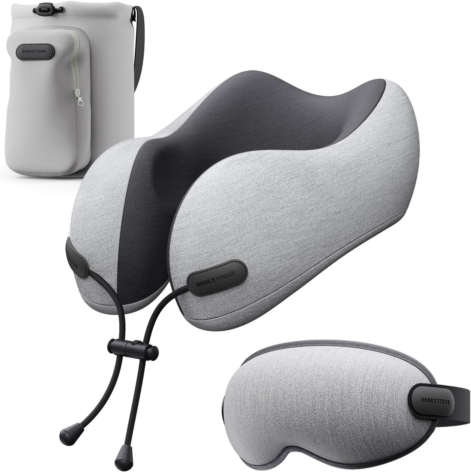 Neck Pillow for Travel Memory Foam Design Models Pillows with Zero Eye Pressure 3D Eye Mask and Compact Bag Traveling Essentials Plane Car Flight Rest Sleeping Use Adult, Light Gray